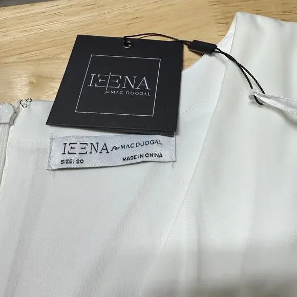 Mac Duggal NWT Draped Side Knot Jersey Gown Rhinestone Ring White Size 20 - Picture 5 of 11